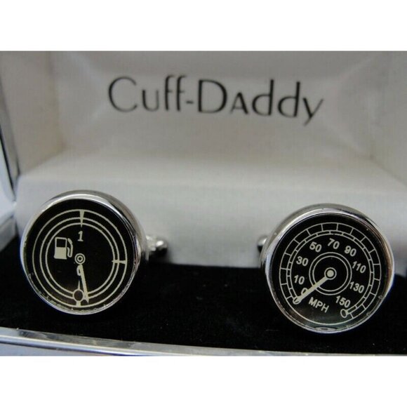 Cuff-Daddy Cufflinks Speedometer Fuel Gauge Silver Tone In Original Box - Picture 7 of 16